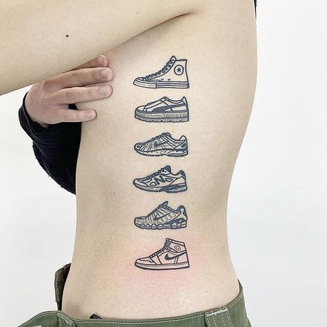 Running Shoe Tattoo, Shoe Tattoo Ideas, Meaningful Unique Tattoos, Unique Tattoos For Women Meaningful, Unique Tattoos For Moms, Unique Tattoos Meaningful, Running Shoes Tattoo, Women Unique Tattoos, Small Unique Tattoos For Men