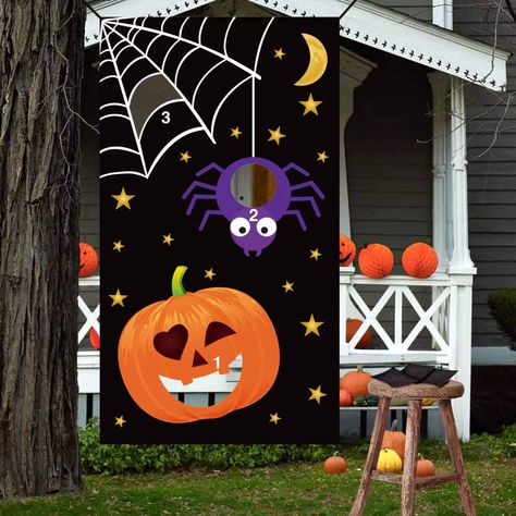 Halloween Bean Bag Toss, Downtown Halloween, Entrada Halloween, Pumpkin Spider Web, Halloween Classroom Decorations, Moldes Halloween, Halloween Window Clings, Game Banner, Halloween Cupcake Toppers