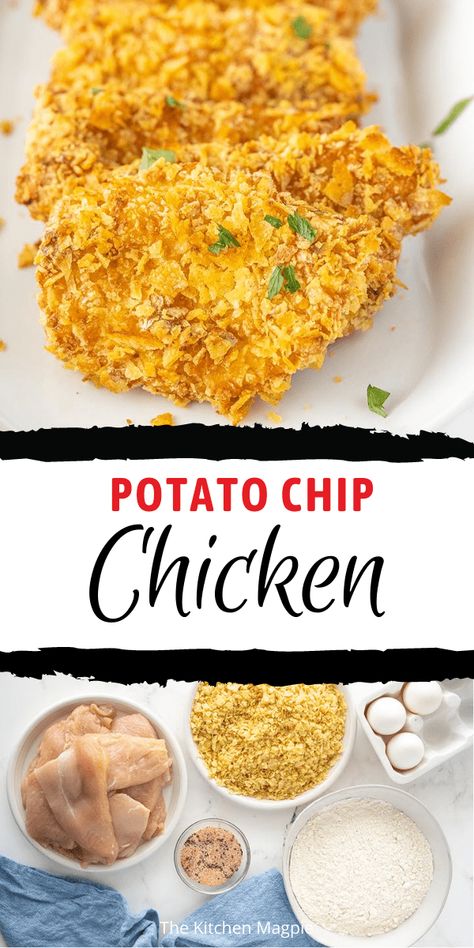 Chip Chicken Tenders, Chip Chicken, Oven Fried Potatoes, Potato Chip Chicken, Fried Potato Chips, Baked Potato Chips, Potato Chip Recipes, Chicken And Chips, Fried Potato