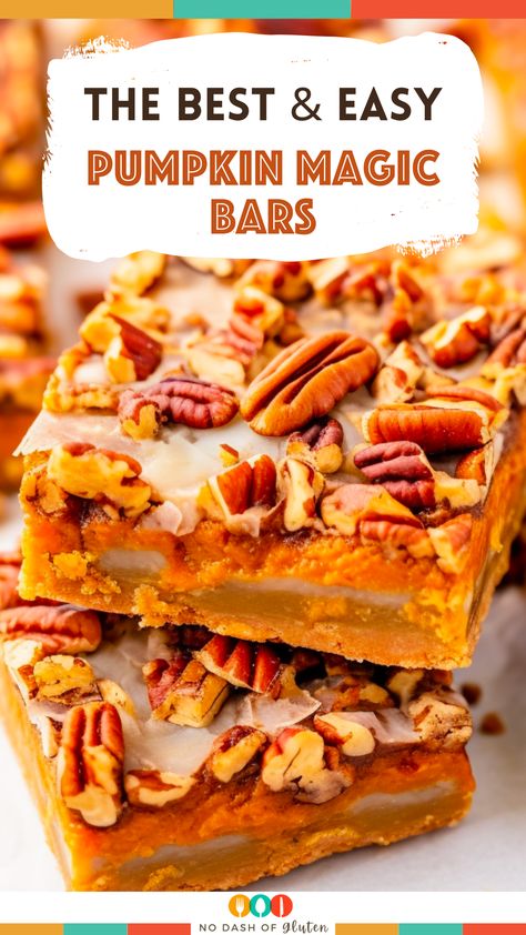 Pumpkin Magic Cookie Bars, Pumpkin Pecan Pie Bars, Pumpkin Magic Bars Recipe, Magic Pumpkin Bars, Pumpkin Magic Bars, Pumpkin Roll Bars, Pumpkin Bars Recipe, Pumpkin Butterscotch, Magic Bars Recipe