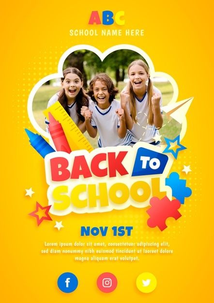 Gradient back to school vertical flyer t... | Free Vector #Freepik #freevector #flyer #poster #school #template School Advertising, Abc School, Hansel Y Gretel, Pc Photo, Back School, Back To School Fashion, School Banner, Social Media Design Inspiration, School Logo