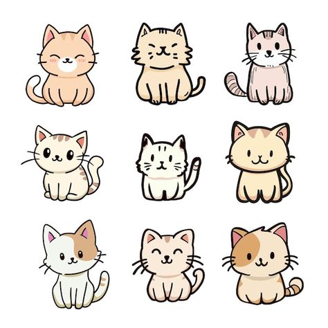 Cute kitten cat doodle style vector illu... | Premium Vector #Freepik #vector #cat-pattern #cute-cat-cartoon #cat-clipart #seamless-pattern-cats Cartoon Cats Cute Drawing, Pet Doodles, Kitten Drawing Cute, Cat Face Illustration, Cat Cartoon Drawing, Cute Cat Doodles, Cute Kitten Drawing, Wall Doodles, Doodles Cat