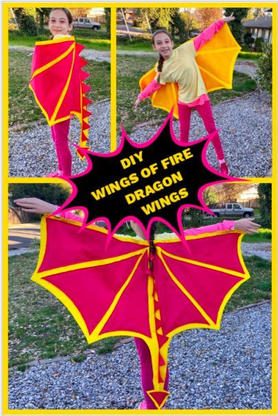 Wings of Fire fans will love this easy DIY tutorial on how to create felt dragon wings in the colors of Kinkajou the RainWing Dragon from the beloved WOF book series. Perfect for Halloween, Spirit Week, or Cosplay. https://kerricreatesblog.wordpress.com/2022/01/17/wings-of-fire-dragon-costume-kinkajou/?theme_preview=true&iframe=true&frame-nonce=16cfc3560a Wings Of Fire Dragon Costume, Dragon Wings Costume, Wings Of Fire Book, Easy Book Week Costumes, Kids Dragon Costume, Easy Kids Costumes, Diy Dragon Costume, Fire Costume, Felt Dragon