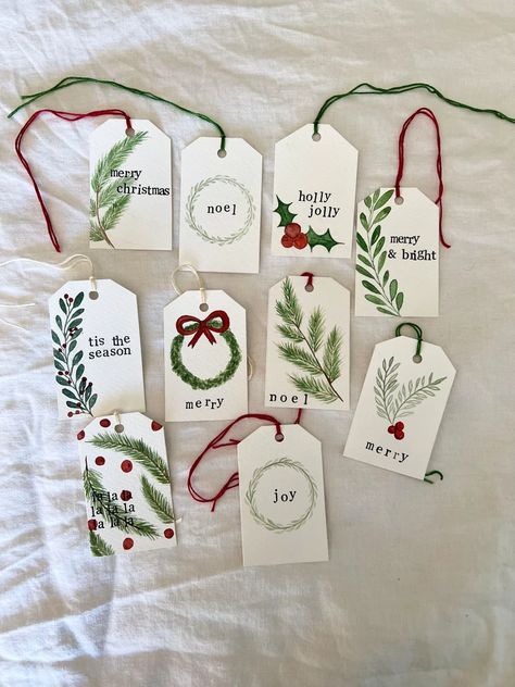 Set of 10 Hand Painted Watercolor Gift Tags Christmas Gift - Etsy Gift Name Tags Diy, Homemade Christmas Gift Tags Diy Crafts, Watercolour Xmas Gift Tags, Hand Painted Christmas Gift Tags, Christmas Gift Tags Watercolor, Christmas Tags Watercolor, Hand Painted Gift Tags, Watercolor Gift Tags Christmas, Painted Christmas Tags