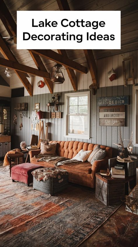 25 Lake Cottage Decorating Ideas to Create Your Dream Retreat – My Blog Old Lake House Interior, Victorian Lake House, Maine Home Decor, Cottage Style Home Decor, Diy Cabin Decorating Ideas, Cottage Decor Lakeside, Nantucket Cottage Interiors, Lake Cabin Decorating Ideas, Hunting Cottage