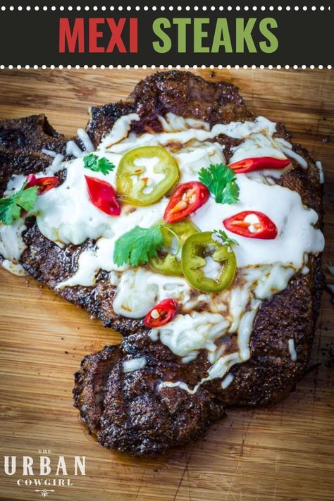 April Meals, Queso Blanco Recipe, Mexican Steak, Texas Recipes, Pickled Jalapeno Peppers, Grilled Steaks, Pickled Peppers, Ny Strip Steak, Main Entrees