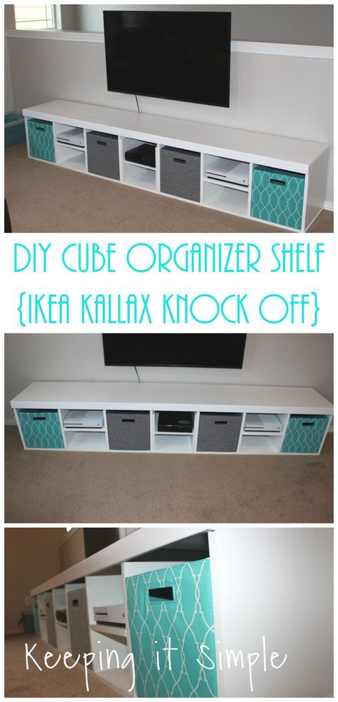 Make your own DIY cube organizer shelf. It's easy to make and you can make it the way that you want to. People will be shocked to learn that it's an IKEA Kallax knock off. Cube Shelf Ideas, Diy Cube Shelf, Cube Shelves Diy, Diy Cube Organizer, House Entryway, Trailer Makeover, Cube Shelf, Building Things, Book Cases