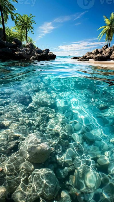 Beach Clear Water, Clear Water Beach, Beach Core, Beach With Palm Trees, Tropical Water, Clear Beaches, Crystal Beach, Water Element, Beaches In The World