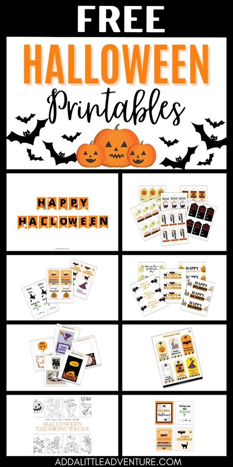 Free Halloween Printables Diy Free Halloween Decorations, Fangtastic Halloween Printable Free, Halloween Poster Prints, Diy Halloween Decorations Printable, Halloween Party Printables Free, Halloween Words Printables, Cute Halloween Printables Free, Halloween Program Ideas, Halloween Party Decor For Kids