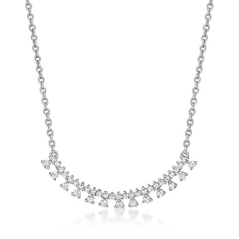 Ross-Simons - .25ct t. w. Diamond Multi-Drop Curved Bar Necklace in Silver. 18". An RS exclusive. Embrace a high-end look for less with this clever necklace design, featuring .25 ct. t. w. round brilliant-cut diamonds that dazzle in multiple drops dangling across a curved bar. Finely crafted in polished sterling silver and stationed on a classic cable chain. Springring clasp, diamond multi-drop curved bar necklace. Diamond birthstones are the perfect gift for April birthdays. Curved Bar Necklace, Curved Bar, Diamond Birthstone, Diamond Jewelry Necklace, Fine Jewelery, Necklace Design, Fine Jewellery Necklace, Round Brilliant Cut Diamond, Diamond Stone