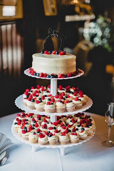 Totally Unique Wedding Cupcake Ideas ❤ See more: http://www.weddingforward.com/unique-wedding-cupcake-ideas/ #weddings Cake With Cupcakes, Cheesecake Wedding Cake, Wedding Cheesecake, Mini Wedding Cakes, Cupcake Photos, Summer Wedding Cakes, Traditional Wedding Cakes, Cake Mini, Small Wedding Cakes