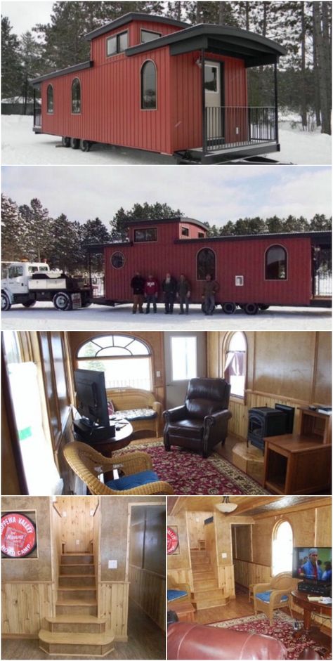 Caboose Transformed Into a Tiny House. Check out How This Couple Lives Inside a… Train Caboose House, Unique Cabins Ideas, Boxcar House, Caboose Tiny House, Micro House, Camper Living, Tiny Spaces, Tiny House Interior, Tiny House Cabin