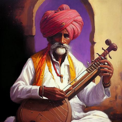 Oil Color Portrait, Red Turban, Dance Of India, Man Painting, Color Portrait, Dreadlock Hairstyles For Men, White Kurta, Oil Color, Crafts Videos