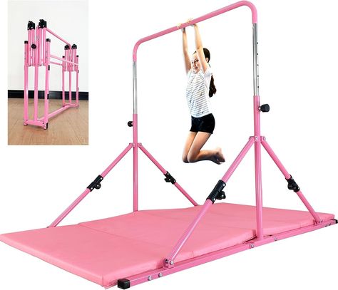 Amazon.com : MARFULA Upgrade Foldable Gymnastic Bar with Mat for Kids Ages 3-12, 200 lbs Weight Capacity, Gymnastic Kip Bar Horizontal Bar for Kids, Gymnastic Training Equipment for Home and Gym Center Use : Sports & Outdoors Gymnastics Equipment For Home, Gymnastics Room, Gym Center, Unicorn Room Decor, Gymnastics Equipment, Kids Gymnastics, Taylor Swift Birthday, Bunk Bed Designs, Gymnastics Girls