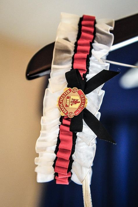 Manchester United for my wedding garter that I made Manchester United Nails, Wedding Garder, Manchester United Gifts, Wedding Miscellaneous, Manchester Wedding, Sports Themed Wedding, Football Wedding, Black Red Wedding, Winter Wedding Cake