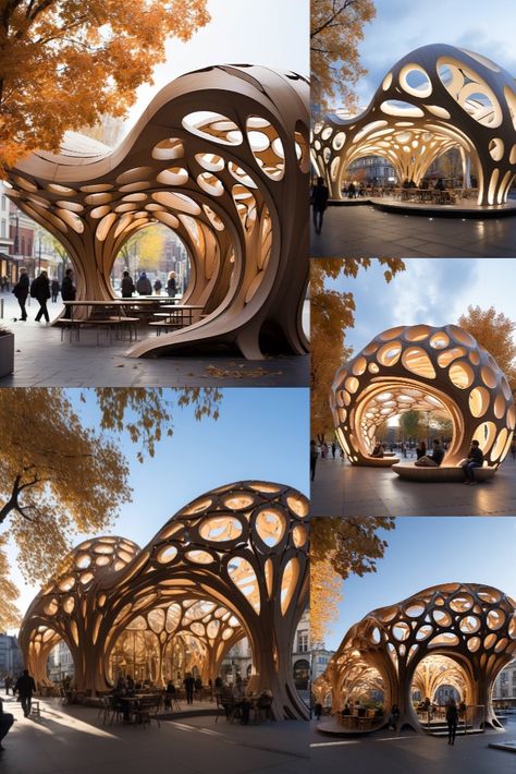 The study on parametric architecture for urban wooden pavilions delves into the innovative design approach that aims to revitalize urban environments with functional and aesthetically pleasing structures. Focused on creating small wooden pavilions, the research investigates their potential to offer shade and serve as central meeting and interaction points within bustling cityscapes. #architecture #architect #amazingarchitecture #design #interiordesign #interiordesigner #decor #homedecor #home Architectural Pavilion Design, Parametric Urban Design, Calming Architecture, Pavilion Design Concept Architecture, Pavilions Architecture, Pavilion Design Architecture, Parametric Design Architecture, Pavillion Ideas, Parametric Pavilion