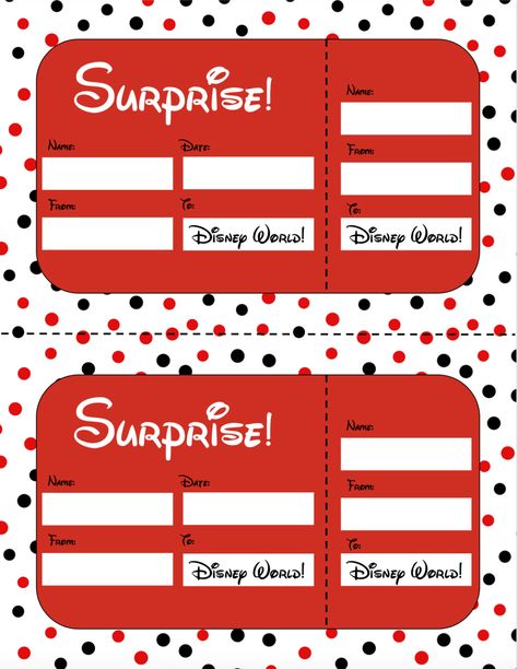 Disney World Surprise Announcement Sign with Countdown and Fake "Ticket" Boarding Pass (9 pgs) Fake Disney Ticket Printable Free, Disneyland Tickets Printable Free, Disney Tickets Printable Free, Disney World Surprise, Fake Ticket, Free Alphabet Chart, Santa Notes, Universal Studios Orlando Trip, Disney Reveal