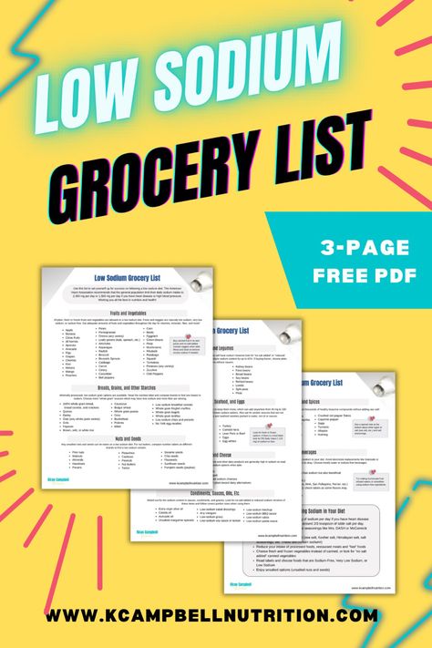 Low sodium grocery list 3-page free download Low Sodium Shopping List, No Sodium Snacks, Sodium Free Diet, Salt Free Diet Meals Low Sodium Recipes, Low Sodium Diet Food Lists, Low Sodium Foods List, Salt Free Diet Low Sodium Recipes, Low Sodium Grocery List, Sugar Free Food List