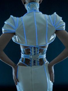 El Wire Clothing, Tron Costume, Gothic Pinup, Wire Fashion, Pvc Corset, Post Apocalyptic Fashion, Futuristic Aesthetic, Sci Fi Fashion, Apocalyptic Fashion