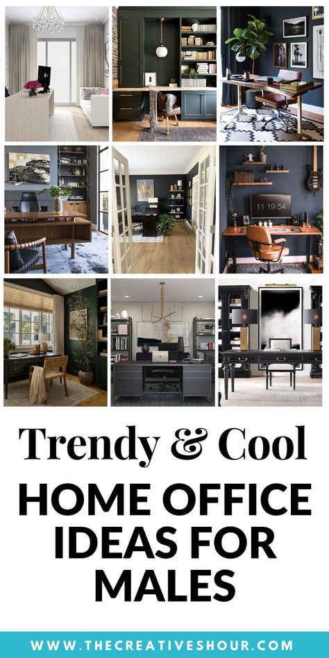 Small space? No problem! Our guide is packed with masculine home office ideas that mix practicality with bold design. Discover how to choose the right desk, utilize impactful colors, and select decor that speaks of strength and style. Get inspired by our curated designs that prove a limited area can still exude a powerful and professional vibe. Ideal for men who want to make a big statement in a compact space. Male Desk Decor Office Ideas, Mens Office Wallpaper, Men’s Office Decorating Ideas, Guys Home Office, Basement Office Design Ideas, Man’s Office Decor, Men's Office Ideas, Masculine Office Paint Colors, Home Office Inspiration Masculine