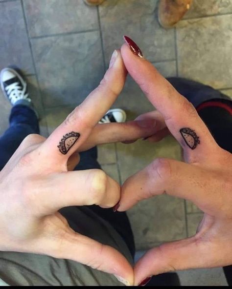 Tiny Taco Tattoo, Small Taco Tattoo, Friendship Finger Tattoos, Best Friend Tattoos Funny, Funny Best Friend Tattoos, Tattoos For Besties, Funny Friendship Tattoos, Best Friend Finger Tattoos, Tattoos Native American