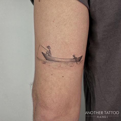 Small Fisherman Tattoo, Boat Oar Tattoo, Fishers Of Men Tattoo, Fisher Of Men Tattoo, Fisherman Tattoo Ideas, Fishing Boat Tattoo, Fishing Tattoo Ideas, Fishing Pole Tattoo, River Tattoos