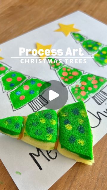 Christmas Painting Activities For Kids, Christmas Tree Process Art Preschool, Sponge Painting Ideas For Kids, Toddler Christmas Painting, Christmas Process Art, Sponge Painting Ideas, Toddler Christmas Cards, Make Christmas Trees, Process Art Preschool