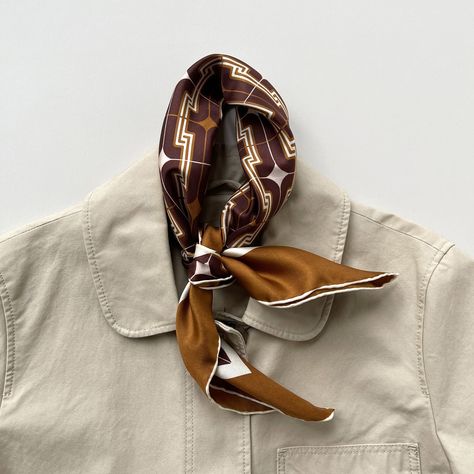 Effortlessly elevate your autumn outfit with a timeless silk scarf. Versatile, stylish, and comfortable, it's the perfect accessory to add a touch of elegance and sophistication to your year-round wardrobe. #LuluLaneUK #70ssoul #neckerchief #classicfashionstyle #autumnoutfit #WardrobeEssentials #accessoriesoftheday #slowfashionstyle #DapperGent #timelessfashion #ootdinspo #giftforhim #semiformalwear #RefinedElegance #scarfstyle #StylishMen #SophisticatedStyle #preppyfashion #cocktailpartywea... Men Silk Scarf Style, Men’s Tie, Silk Neck Scarf Outfit, Scarf Outfit Men, Scarves Design, Mens Scarf Fashion, Mens Silk Scarves, Style Année 70, Scarf For Men