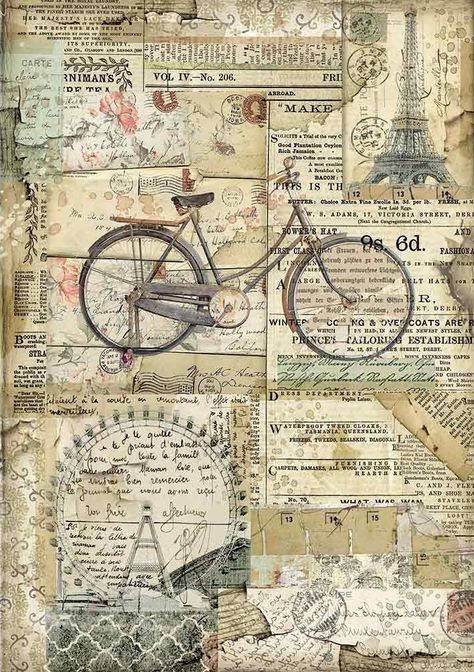 Stamperia Rice Paper A4 - BICYCLE (DFSA4458) Paper Bicycle, Image Zen, Kertas Vintage, Scrapbook Paper Designs, Decoupage Paper Printable, Vintage Paper Printable, Scrapbook Vintage, Vintage Scrapbook Paper, Rice Paper For Decoupage