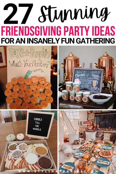 friendsgiving party ideas Friendsgiving Sleepover Ideas, Ideas For Friendsgiving Dinner, Friendsgiving Scavenger Hunt, Work Thanksgiving Party, Thanksgiving Girls Night Ideas, Work Friendsgiving Ideas, Friendsgiving Color Palette, Friendsgiving Theme Ideas Decor, Thanksgiving Theme Party Ideas