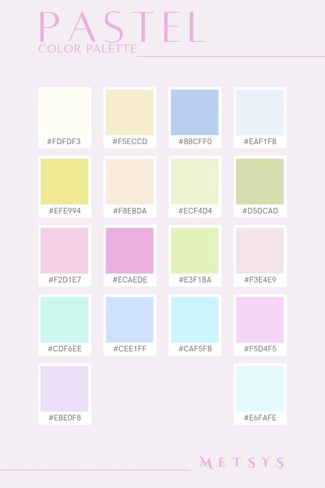 Cute Color Palettes Pastel, Pastel Hex Codes, Pastel Color Codes, Ice Cream Color Palette, Pastel Colors Palette, Color Palette Aesthetic, Palette Aesthetic, Flat Color Palette, Hex Color