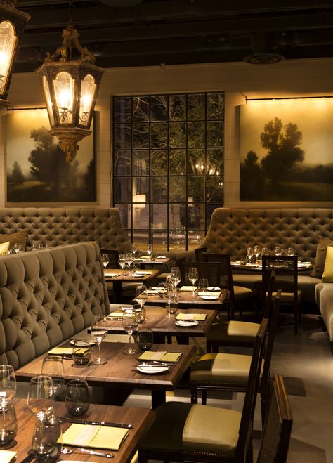 laV restaurant, austin, TX by mcalpine tankersley Steakhouse Design, Masculine Room, Wood Wall Paneling, Pub Interior, Lake House Interior, Dark Decor, King Of Prussia, Inspiring Interiors, Restaurant Lighting