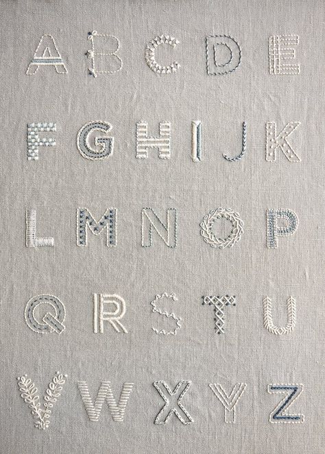 Alphabet Sampler | Embroidery Kit by Purl Soho Nursery Hand Embroidery, Learn To Embroider, Embroidered Alphabet, Pola Manik, Learning To Embroider, Pola Bordir, Embroidery Alphabet, Embroidery Sampler, Embroidery Letters