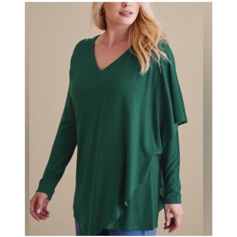 Crafted Of The Softest, Yummiest Stretch Knit, This Tunic Simply Feels Amazing. A Clever, Asymmetrical Overlay Gives The Appearance Of A Chic Wrap, Lending An Artistic Edge That Makes The Design Stylish And So Easy To Wear. Size 1x Jewel Green New With Tags Measurements In Photos Tunic Tops Outfit, Stylish Tunic Tops, Embroidered Cotton Top, Stylish Tunic, Cotton Tunic Tops, Boho Tunic Tops, Embroidered Tunic Top, Marled Sweater, Layered Long Sleeve