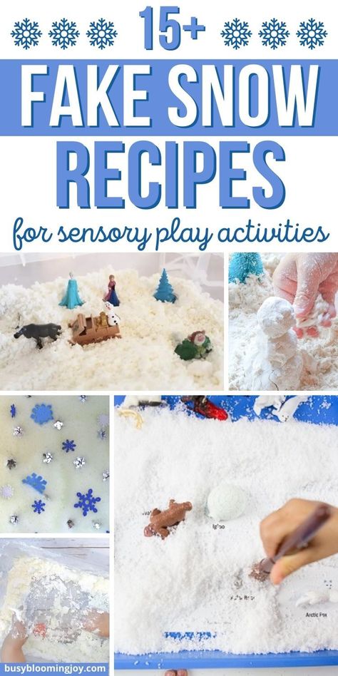 Edible Snow Sensory Play, One Year Old Winter Activities, Diy Snow Sensory Bin, Taste Safe Fake Snow, Fake Snow Recipe Corn Starch, Snow Making For Kids, Sensory Bin Snow, Sensory Snow Recipe, Snow Activity For Preschool