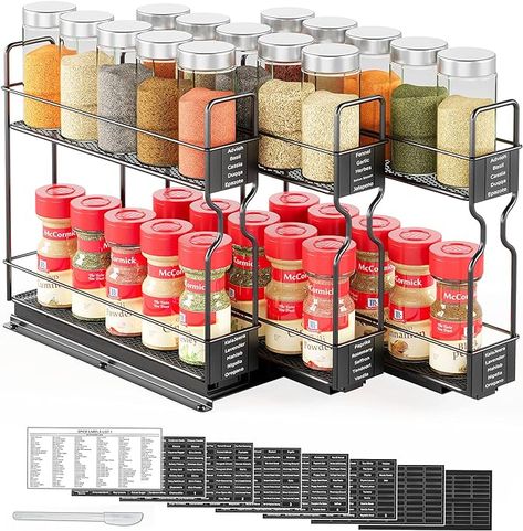 Amazon.com: SpaceAid Pull Out Spice Rack Organizer for Cabinet, Heavy Duty Slide Out Seasoning Kitchen Organizer, Cabinet Organizer, with Labels and Chalk Marker, 7.7" W x10.75 D x10 H, 3 Drawers 2-Tier : Home & Kitchen Pull Out Spice Rack, Cabinet Spice Rack, Medicine Cabinet Organization, Organizer Cabinet, Upper Kitchen Cabinets, Sliding Shelves, Chalk Marker, Spice Rack Organiser, Spice Labels