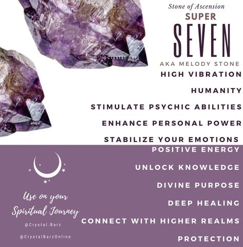 Super Seven Crystal Meaning, Super 7 Crystal Meaning, Seven Meaning, Focus Crystals, Super 7 Crystal, Super Seven Crystal, Gem Water, Gemstones Chart, Healing Rocks