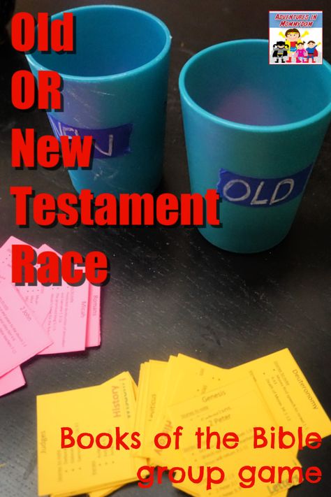 Old or New Testament race books of the Bible group game #kidmin #SundaySchool #Biblelesson Teaching Books Of The Bible For Kids Free Printable, New Testament Books Of The Bible Games, Teaching Books Of The Bible For Kids, Bible Who Am I Game, Books Of The Bible For Kids, Books Of The Bible Games For Kids, Books Of The Bible Crafts For Kids, Bible Pictionary Game, Bible Basics For Kids