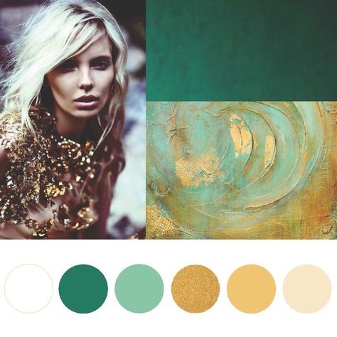 Logo Color Palette - I believe this is what I've been looking for. We have  to make sure the blue and green bottles are good background colors. Holiday Magazine, Gold Color Palettes, Gold Palette, Gold Color Scheme, Green Colour Palette, Gold And Green, Bedroom Green, Colour Schemes, Bedroom Colors