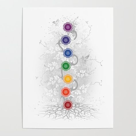 Chakra Tree Art Poster by Serena King - 18" X 24" Chakra Tree Tattoo, Tattoo Spine, Vine Drawing, Chakra Tree, Vine Tattoo, Room Wall Painting, Vine Tattoos, Chakra Colors, Art Poster Prints