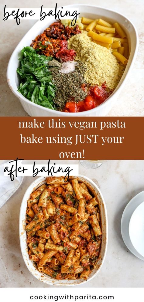 Vegan Pasta Bake, Tomato Pasta Bake, Sun Dried Tomato Pasta, Vegan Pasta Dish, Pastas Recipes, Vegan Pasta Recipes, Tomato Pasta, Vegan Pasta, Vegan Dinner