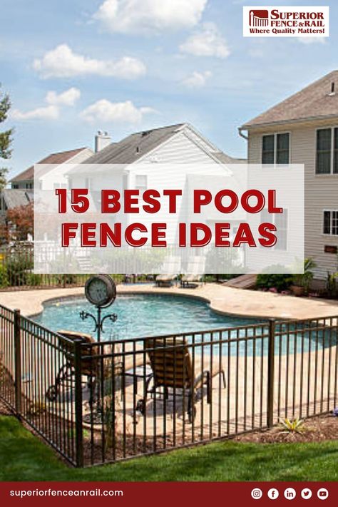 Dive into style and safety with these 15 best pool fence ideas for residential homes. From elegant to practical, discover the perfect pool barrier to enhance your outdoor space. Explore various materials, designs, and features to create a secure and stunning pool area. Make a splash with your poolside aesthetics! #superiorfenceandrail #poolfenceideas #homesafety #outdoorliving #pooldesign #residentialpools Pool Close To House Backyards, Fenced In Pool Area, In Ground Pool Fence Ideas, Pool Fence On Retaining Wall, Backyard Pool With Fence, Pool Security Fence Ideas, Backyard Pool Fence Ideas, Diy Pool Fence Ideas, Fenced In Pool Ideas