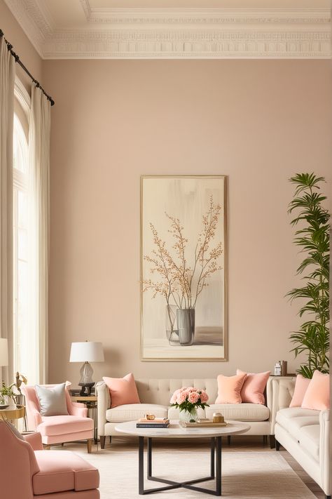 30 Inspirational Pastel Living Room Ideas – The Crafty Hacks Light Peach Wall Color Living Room, Soft Pastel Interior Design, Interior Pastel Colors, Living Room Paint Ideas Color Schemes, Pink And Beige Living Room, Beige And Pink Living Room, Pink Beige Living Room, Blush Living Room Ideas, Colour Scheme For Living Room