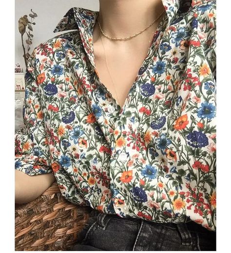 Cazarin - Short-Sleeve Floral Print Hawaiian Shirt | YesStyle Layered Design, Vintage Floral Print, Spring Shirts, Floral Print Blouses, Blouse Outfit, Floral Print Tops, Women Shirts Blouse, Shirt For Women, Long Sleeve Polo