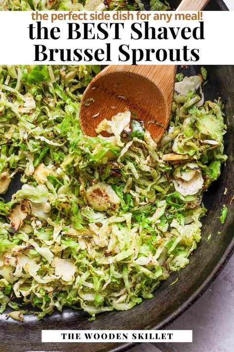 How to Shave Brussel Sprouts - a simple (and delicious) step-by-step tutorial on how to shave brussel sprouts (and how to cook them)! Easy, simple and delicious! #shavedbrusselsprouts #howtoshavebrusselsprouts #shavedbrusselsproutsrecipe #brusselsproutsrecipe How To Shave Brussel Sprouts, Cooking Brussel Sprouts On Stove, Roasted Shaved Brussel Sprouts Oven, Sauteed Brussel Sprout Recipes, Shaved Brussel Sprouts Sauteed, Roasted Shaved Brussel Sprouts, Shaved Brussel Sprout Recipes, Pan Seared Brussel Sprouts, Shaved Brussels Sprouts Recipe