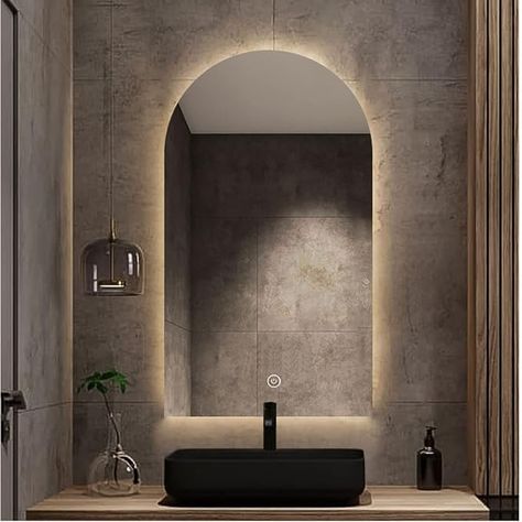 Amazon.com: LED Bathroom Mirror Vanity Wall Mirror with Lights, Arched Frameless Backlit Mirror, 3-Color Dimmable Lighted (3000K-4000K-6000K), Touch Sensor, IP54 Waterproof, Explosion-Proof, HD : Home & Kitchen Long Bathroom Mirror, Wall Mirror With Lights, Master Bath Lighting, Entrance Mirror, Bathroom Mirror Vanity, Bathroom Furniture Design, Copper Mirror, Lighted Wall Mirror, Shower Mirror