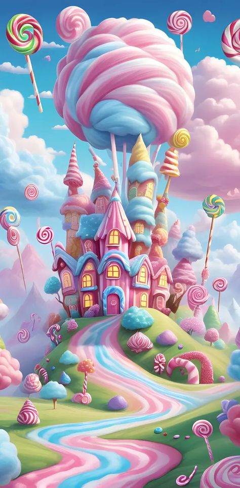 Candy Castle Candyland, Candyland Background, Castle Wallpaper, Candy Castle, Funny Wallpaper, Colorful Candy, Castle, Digital Art, Candy