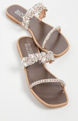 Badgley Mischka Jenelle Slide Sandals Best Bridal Shoes, Tiffany Blue Nikes, Bridal Flats, Bridal Shoes Flats, Bridal Sandals, Bridal Heels, Atelier Versace, Wedding Sandals, Girly Shoes