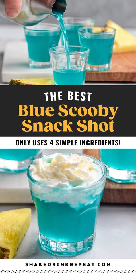 Teal Mixed Drinks, Drinks With Uv Blue Vodka, Quick Alcoholic Drinks, Teal Colored Shots, Blue Curacao Drinks Easy Recipes, Blue Caraco Shots, Fun Bar Shots, Blueberry Muffin Shot Recipe, Shots With Blue Curacao