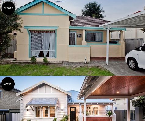 Fibro House Renovation Before And After, External Renovation Before And After, Facade Makeover Before After, Old Fibro House Renovation, Facade Before And After, Recladding House Before And After, Queenslander Renovation Before And After, Fibro House Renovation, Before And After Renovation Old Houses